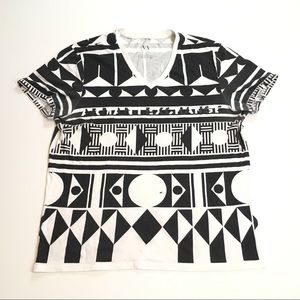 Armani Exchange Large V Neck Black and White Shirt
